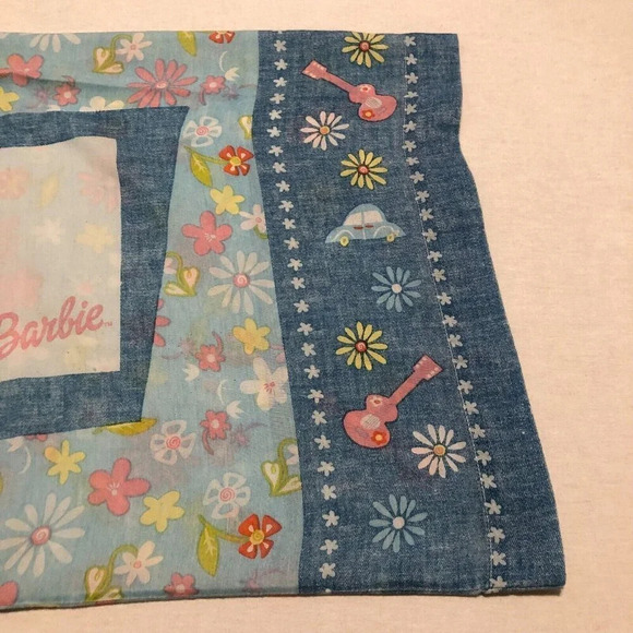 Vintage Barbie  Pillow Case Flowers Guitars Dan River Standard Pillowcase Flaws - Picture 6 of 16